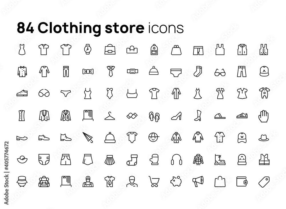 Poster clothing store. high quality concepts of linear minimalistic flat vector icons set for web sites, in