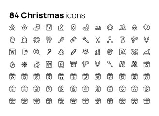 Christmas and new year. High quality concepts of linear minimalistic flat vector icons set for web sites, interface of mobile applications and design of printed products.