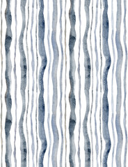 Watercolor vertical stripes. Gray stripped pattern on white. Hand drawn stainy brush strokes in muted halftones