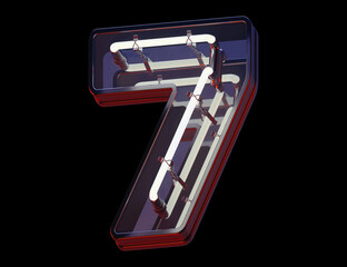 Chrome neon mirror font. Number 7.