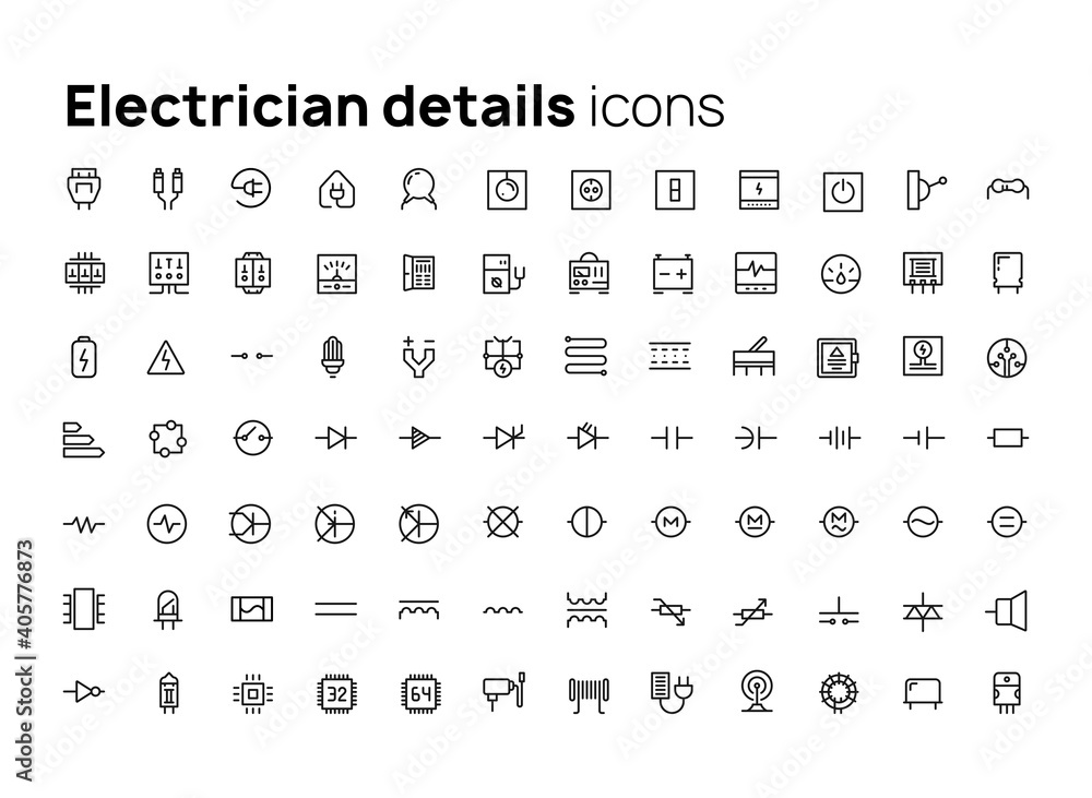 Poster electricians details. high quality concepts of linear minimalistic vector flat icons set for web sit
