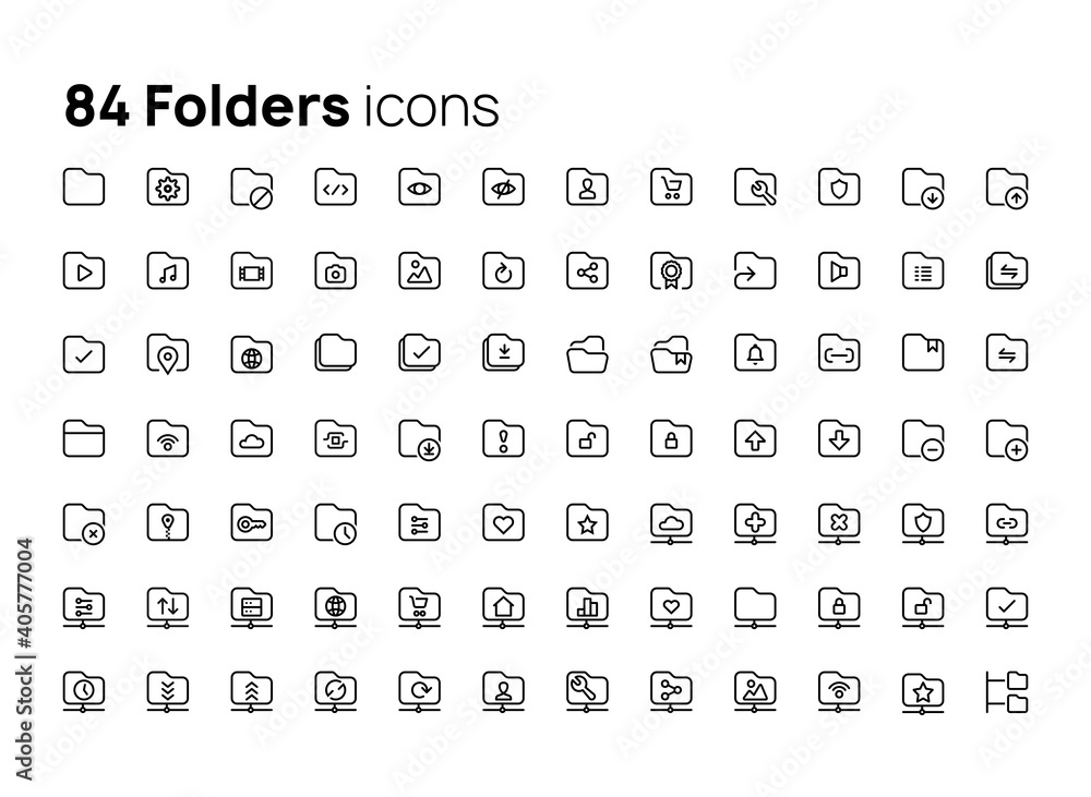 Aufkleber folders. high quality concepts of linear minimalistic flat vector icons set for web sites, interface