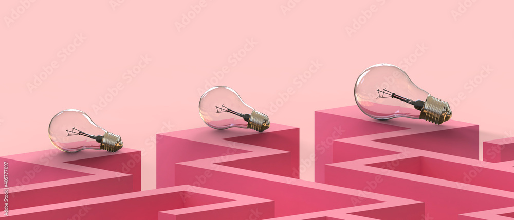 Aufkleber abstract creative idea inspiration geometry shapes and bulb concept business choice on red backgroun