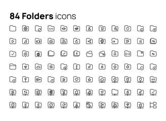 Folders. High quality concepts of linear minimalistic flat vector icons set for web sites, interface of mobile applications and design of printed products.