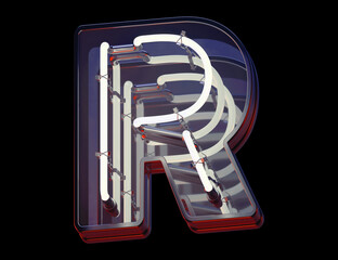 Chrome neon mirror font. Letter R.