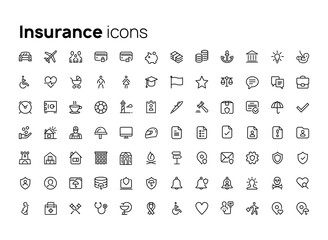 Insurance. High quality concepts of linear minimalistic flat vector icons set for web sites, interface of mobile applications and design of printed products.