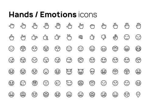 Hands and emotions. High quality concepts of linear minimalistic vector icons set for web sites, interface of mobile applications and design of printed products.