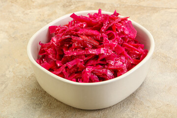 Marinated red cabbage in the bowl