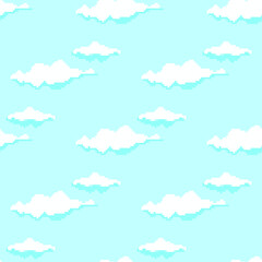 Pixel clouds, sky. Seamless pattern.  Pixel art 8 bit