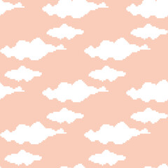 Pixel clouds, sky. Seamless pattern.  Pixel art 8 bit