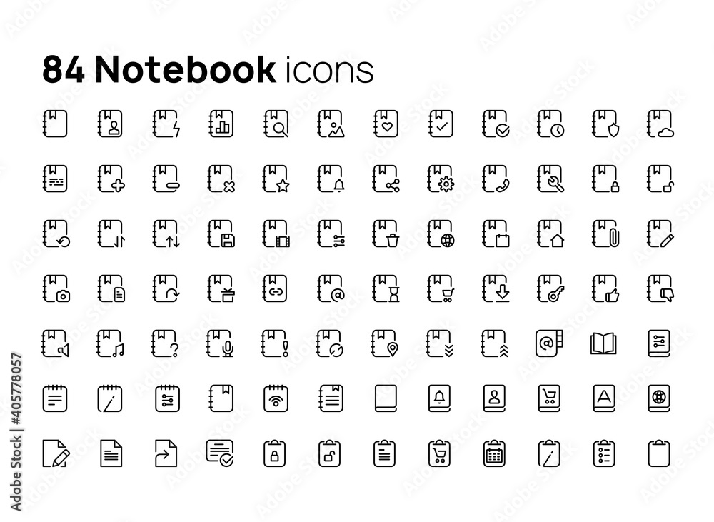 Poster notebook. high quality concepts of linear minimalistic flat vector icons set for web sites, interfac