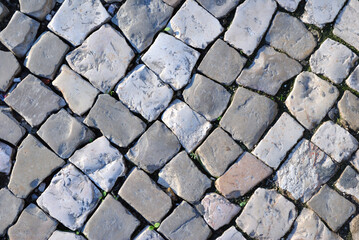 Close Up of Stone Cobbles on Pavement 