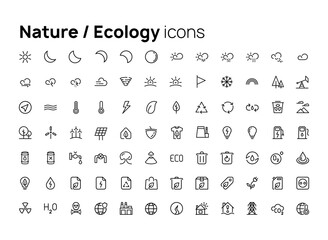 Nature and ecology. High quality concepts of linear minimalistic vector flat icons set for web sites, interface of mobile applications and design of printed products.
