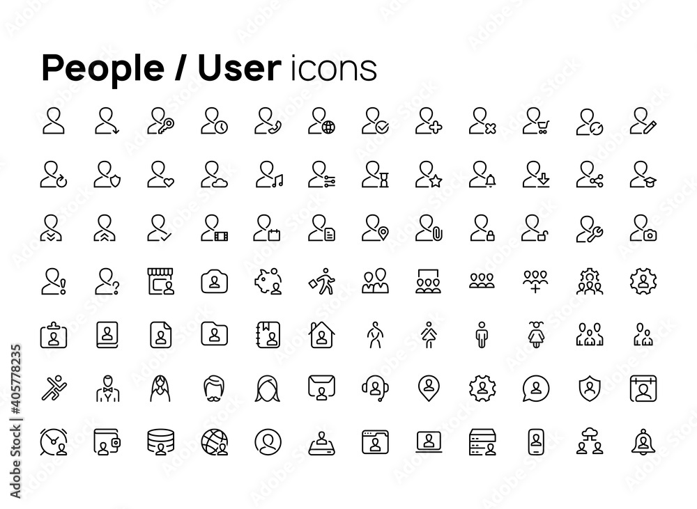 Poster people and users. high quality concepts of linear minimalistic vector icons set for web sites, inter