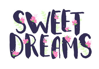 Female Lettering alphabet with Pink Flowers. Hand made violet ink font. Hand drawn Letters written with a brush. Trendy Wedding vector illustration