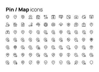 Pin map labels. High quality concepts of linear minimalistic flat vector icons set for web sites, interface of mobile applications and design of printed products.
