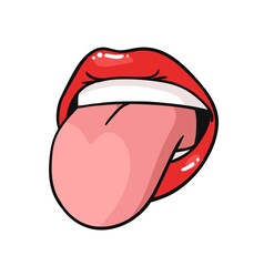 Sexy Female Lips with Gloss Red Lipstick. Pop Art Style Vector Fashion Illustration Woman Mouth. Gestures Collection Expressing Different Emotions