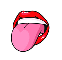 Sexy Female Lips with Gloss Red Lipstick. Pop Art Style Vector Fashion Illustration Woman Mouth. Gestures Collection Expressing Different Emotions