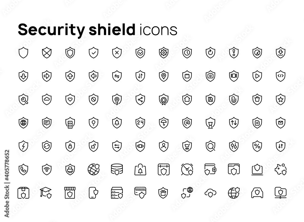 Poster security shield. high quality concepts of linear minimalistic flat vector icons set for web sites, i
