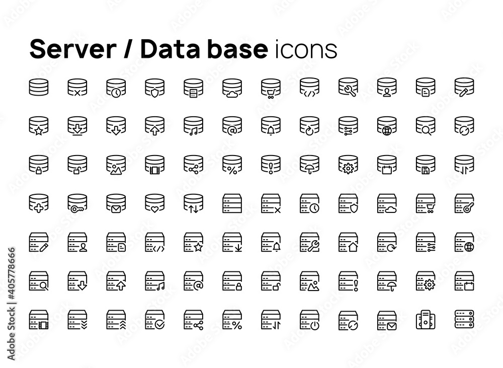 Fototapete server and data base. high quality concepts of linear minimalistic vector icon set for web sites, in