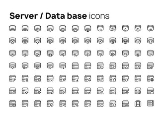 Server and Data base. High quality concepts of linear minimalistic vector icon set for web sites, interface of mobile applications and design of printed products.