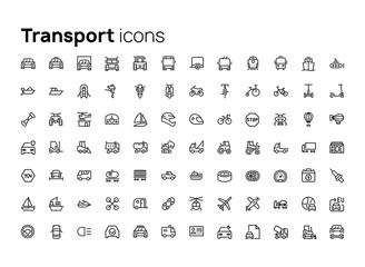 Transport and auto parts. High quality concepts of linear minimalistic flat vector icons set for web sites, interface of mobile applications and design of printed products.
