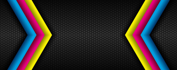 Modern material vector illustration cmyk colors with overlapped blank dark black abstract widescreen background design