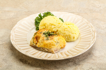 Roasted pangasius fillet with mashed potato