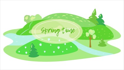 Vector landscape with words spring time