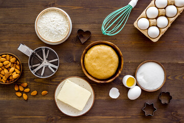 Bakery background frame with ingredients for pastry dough