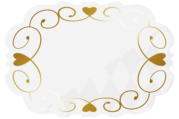 エレガントハートフレーム　ホワイト＆ゴールド　一部にダイヤパターン　横位置