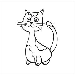 Hand-drawn cute cat. Single element isolated on white background. Vector illustration.