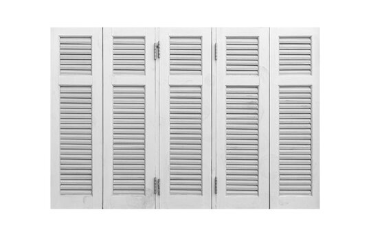 White Wood Shutters Window Frame Isolated On A White Background