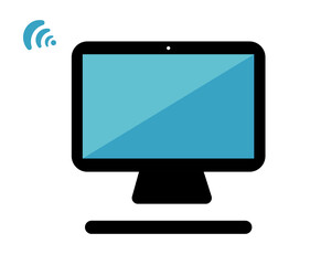 Desktop computer, modern technology, gadget. Color flat image. Suitable for use as an icon, in infographics, on websites