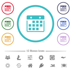 Hanging calendar flat color icons in circle shape outlines