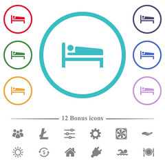 Sleeping man flat color icons in circle shape outlines