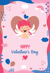 Valentine's Day Greeting Card Design With Cartoon Character