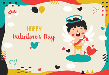 Valentine's Day Greeting Card Design With Cartoon Character