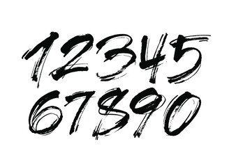 vector set of calligraphic acrylic or ink numbers. ABC for your design, brush lettering on a white background