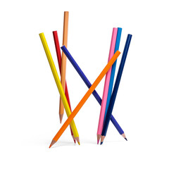 Multi-colored pencils on white background, palette of colors