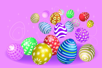 Vector image. Easter. Image of multi-colored Easter eggs on a pink background.