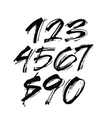 vector set of calligraphic acrylic or ink numbers. ABC for your design, brush lettering on a white background
