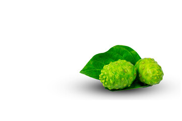 Noni fruit with leaf isolated on white background with clipping path