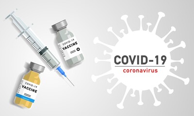 Coronavirus vaccine and syringe injection it use for prevention, vaccination and treatment from Covid-19, nCoV 2019 infection. Vector illustration about covid-19 vaccine.