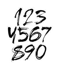 set of calligraphic acrylic or ink numbers. ABC for your design, brush lettering on a white background