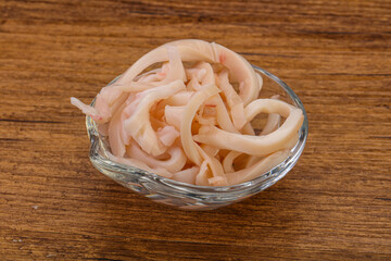 Marinated squid slices in the bowl