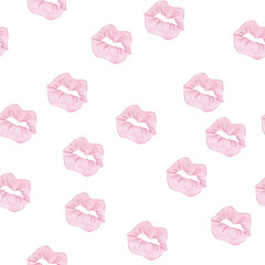 Valentine's Day pattern. Sweet and Romantic. Lips kisses. Watercolor