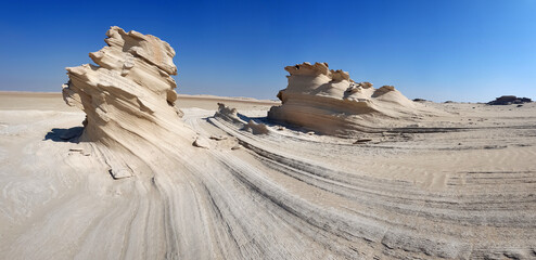 Massive sand rocks, fossil dunes in the desert in Abu Dhabi, UAE