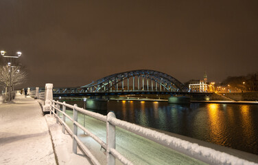 Bridge in snowy Cracow