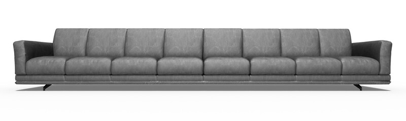 3d Lange Leder Couch, Sofa in schwarz, freigestellt